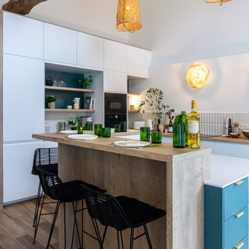 Rénovation d’une longère dans les Yvelines Cuisine conviviale et lumineuse