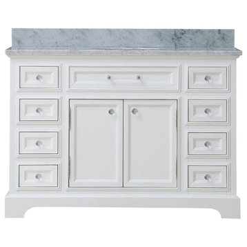Derby White Bathroom Vanity, Pure White, 48" Wide, One Mirror, No Faucet
