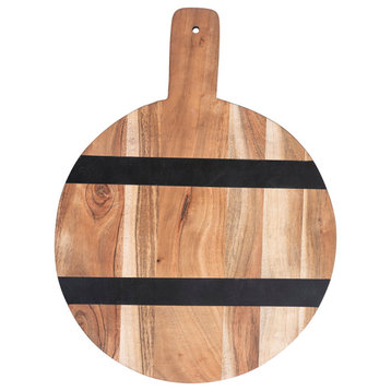 Round Mango Wood Cheese and Cutting Board, Natural and Black