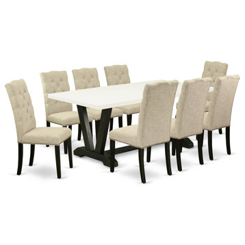 V627El635-9, 9-Piece Dining Set, 8 Chairs and Table Solid Wood Frame