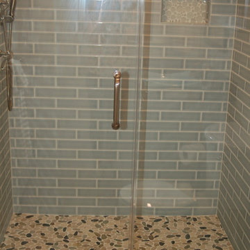 Bath Remodel with Stone Maple Cabinets and Vapor Blue Sink