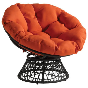 Papasan Chair with Orange Fabric Cushion and Gray Resin Wicker Frame