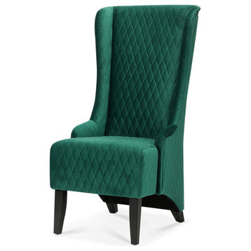 Quilted Fabric Wing Back Chair Wide, High Back, Retro Green
