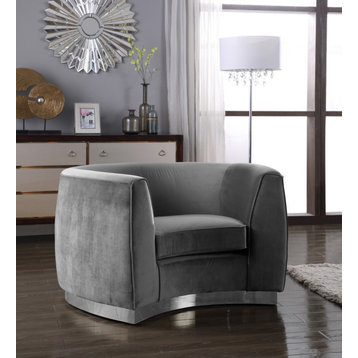 Julian Velvet Upholstered Chair, Gray, Chrome Base