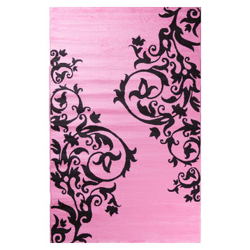 Concord Global Alisa 2337 Tattoo Scroll Rug 2'7"x4'1" Pink, Black Rug
