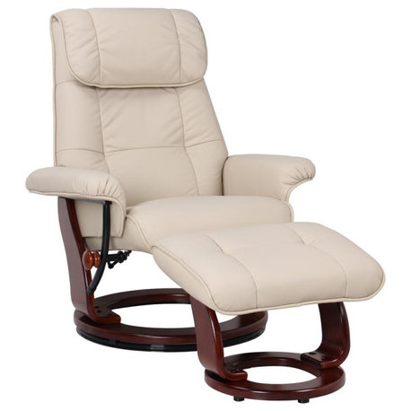 Scandinavian / European-styled recliner and ottoman in Taupe