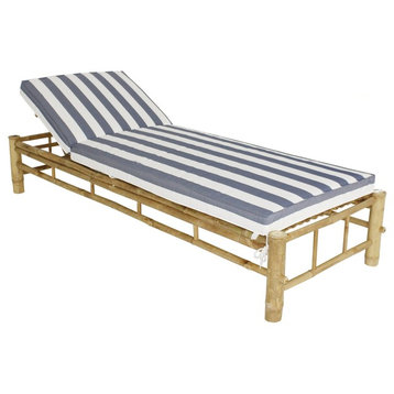 Bamboo Lounge Chair Adjustable Sun Lounger - Royal Blue Color With White Blue St