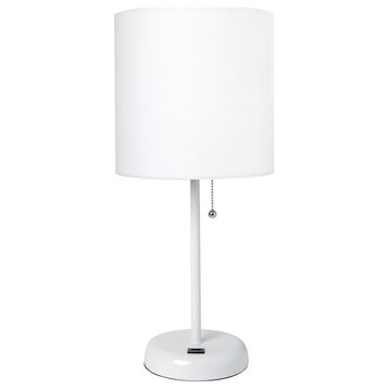 Creekwood Home Oslo 19.5" Desk Lamp w/USB, White/White Drum Shade - CWT-2011-WO