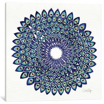 "Blue Gold Peacock Artprint" by Cat Coquillette, 37x37x1.5