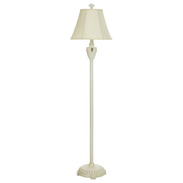 Seashell motif cream floor lamp Natural linen bell shade