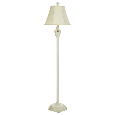 Seashell motif cream floor lamp Natural linen bell shade