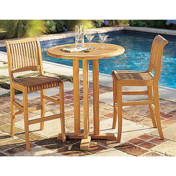 Teak Outdoor Giva Bar Set, 1 Table and 2 Chairs