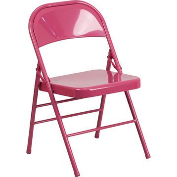 2 Pack HERCULES COLORBURST Series Triple Braced & Double Hinged Folding Chair, Shockingly Fuchsia