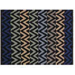 Bareens Designer Rugs - Contemporary Turkish Kilim Stiltner Hand-Woven Wool Rug -5'3'' x 6'8'' - Elevate the elegance of your home with this stunning hand-woven tribal Kilim wool rug. Meticulously crafted on a loom by the Nomad Turkman people using hand-spun wool and 100% natural vegetable dyes, these rugs are recognized for their repetitive geometric patterns, incorporating naturalistic floral and traditional designs. The contemporary fashion palette results in bold, sharp patterns that are incredibly versatile, as the pattern is the same on both sides. These reversible rugs feature a lighter shade on one side and brighter colors on the other, providing versatility according to preference. These unique rugs are made by knotting short strands of different colors onto the warps and securing them by tightly pressing the wefts. The designs are created by interweaving the various colored wefts and warps. Kilims are known for their exceptional durability and versatility, making them truly unique rugs.  Product Details    Rug Size: 5'3'' x 6'8''  Material: 100% Wool  Style: Kilim, Flat Weave, Dhurrie, Turkish, Southwestern, Rustic, Tribal  Colors: Black, Blue  Weave Type: Hand-Woven, Handmade  Pile Height: Less than 0.25 inch