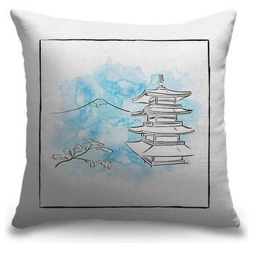 "Chureito Pagoda - Brushstroke Buildings" Outdoor Pillow 16"x16"