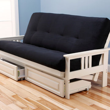 Monterey Antique White Frame with Black Suede Mattress and Storage Drawers