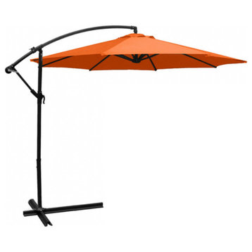 Outdoor Patio Umbrella 10' Steel Cantilever, Crank and Base, Orange