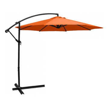 Outdoor Patio Umbrella 10' Aluminum Cantilever, Crank and Base, Orange
