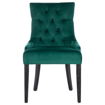2 Pack Dining Chair, Upholstered Seat With Tufted Back & Nailhead Trim, Emerald