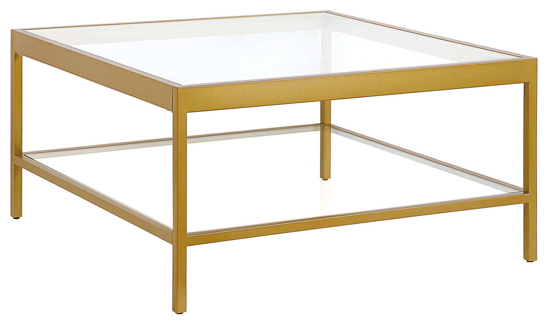 32" Gold Glass Square Coffee Table With Shelf - Contemporary - Coffee ...