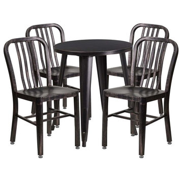 Flash Furniture 5 Piece 24" Round Metal Dining Set in Black and Antique Gold