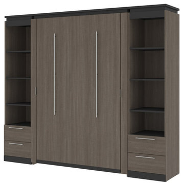 Atlin Designs 98" Full Murphy Bed and 2 Bookcases with Drawers in Bark Gray