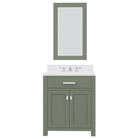 Madison 30 In.Carrara White Marble Countertop Vanity with Mirror and Hook Faucet