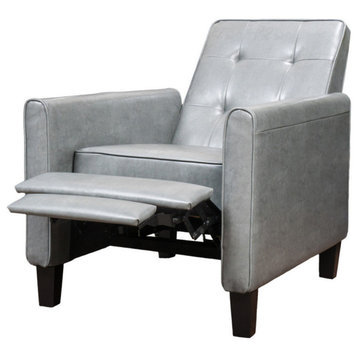 GDF Studio Elan Tufted Bonded Leather Recliner Chair, Dark Gray