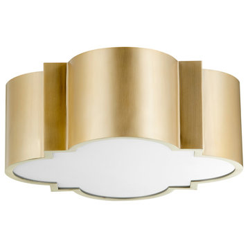 Wyatt 2-Light 16" Quatrefoil Ceiling Light in Aged Brass