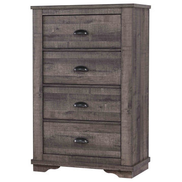 Benzara BM232918 48" 4 Drawer Wooden Chest With Cup Pulls, Gray
