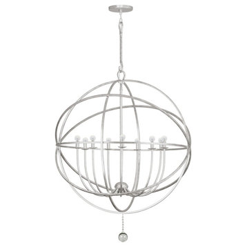 Solaris 9-Light 50" Industrial Chandelier in Olde Silver with Clear Glass Drop