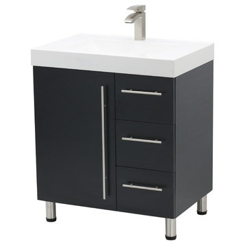 Windbay 30" Free Standing Vanity, Black, White Integrated Sink and Countertop