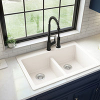 Karran 33" Top Mount Double Equal Bowl Quartz Kitchen Sink, White