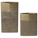 Uttermost - Uttermost Riaan Ribbed Vases, Set of 2 - Set Of Two Vases Feature A Ribbed Design Finished In Sand Textured Earth Tones With Gold Leaf Details. Sizes: S-9x12x4, L-9x15x4