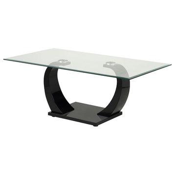 Furniture of America Navarre Glass Coffee Table with Black Base