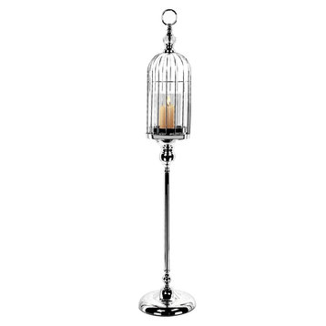 Birdcage Candle Holder and Stand, Silver, Large