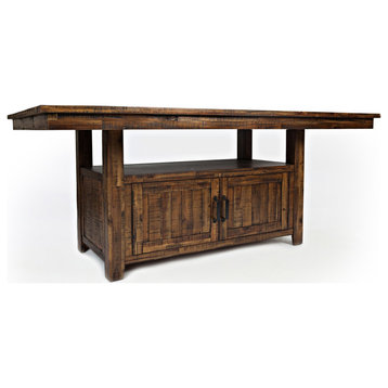 Rectangular Dining Table, Functional Pedestal Base With Open Shelf, Distressed