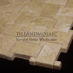 Crema Marfil Marble Basketweave Mosaic Tile with Crema Marfil Dots Polished - Products