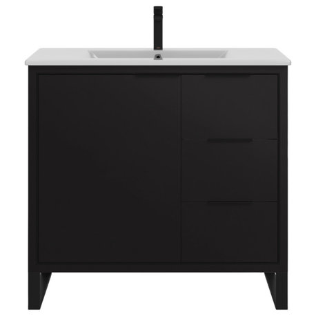 Opulence Bath Vanity, Black, 36", Black Hardware, Single Sink