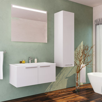 Aspe Glossy White Floating Bathroom Vanity and Sink Combo with Mirror