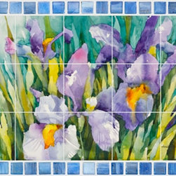 Purple Irises - Tile Mural Palettes - Tile Murals