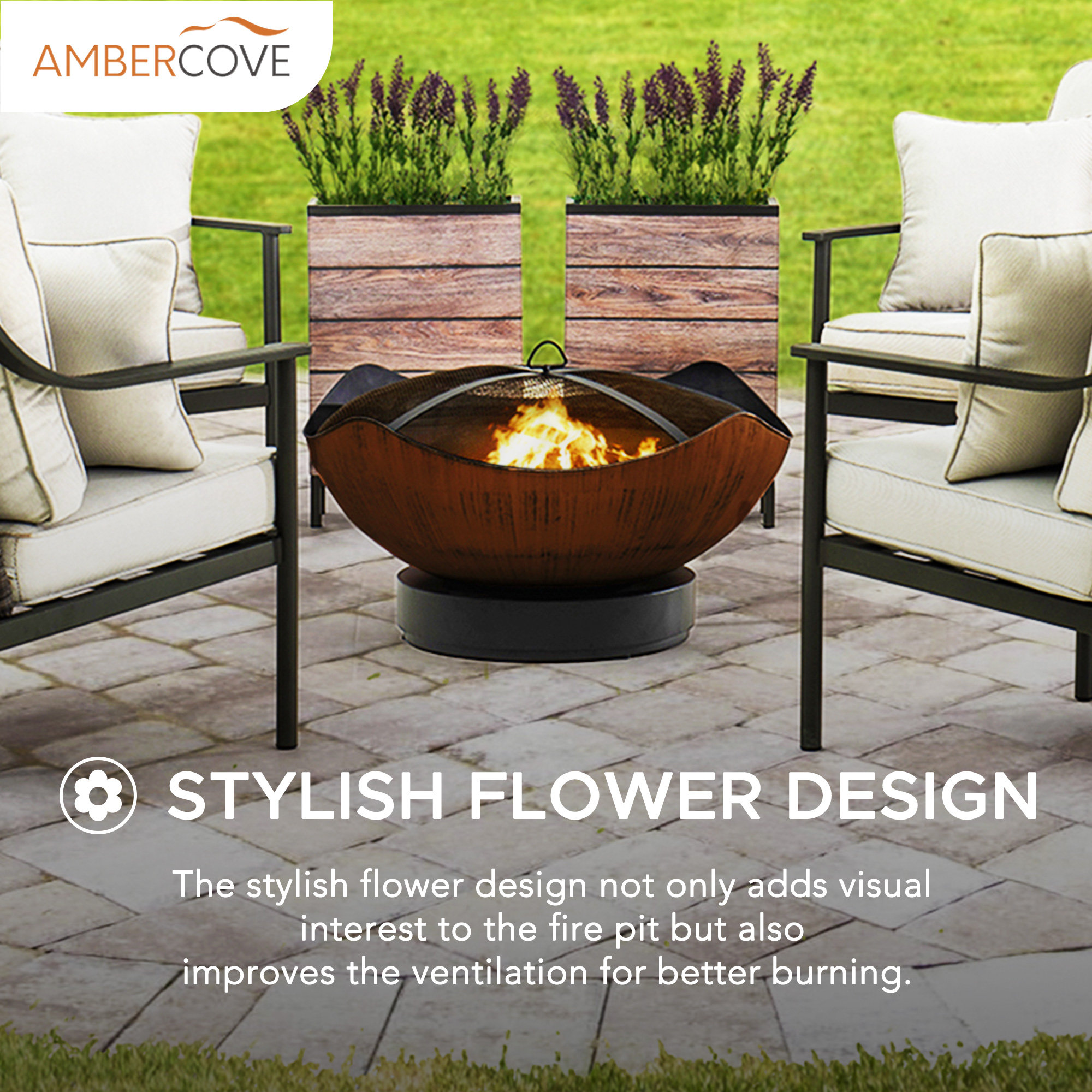 Sunjoy Montague 34" Round Woodburning Firepit