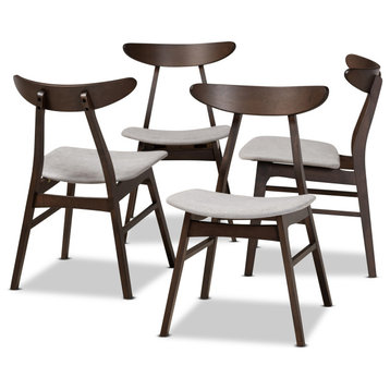 Ellarose Upholstered 4-Piece Wood Dining Chair Set, Light Grey/Dark Brown