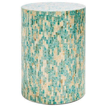 Victoria Round Accent Table, Blue/Gold