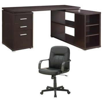 Home Square 2 Piece Set with L Shaped Writing Desk and Adjustable Office Chair