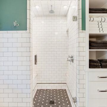 Craftsman Subway Tile Bathroom with Custom Mosaic Floor