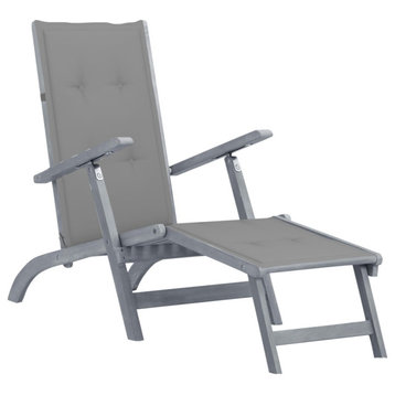 Vidaxl Outdoor Deck Chair With Footrest And Cushion Solid Acacia Wood