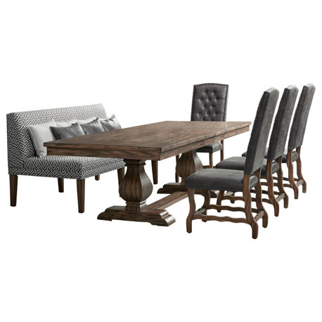Picket House Hayward 6 Piece Dining Set Table, 4 Tufted Tall Back Chairs
