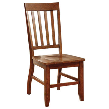 Wooden Side Chair With Slatted Back, Set Of 2, Walnut Brown
