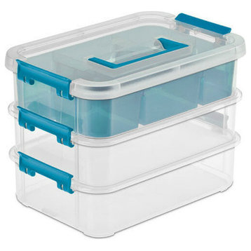 Sterilite® 14138606 Stack & Carry 3-Layer Handle Box with Divider Tray
